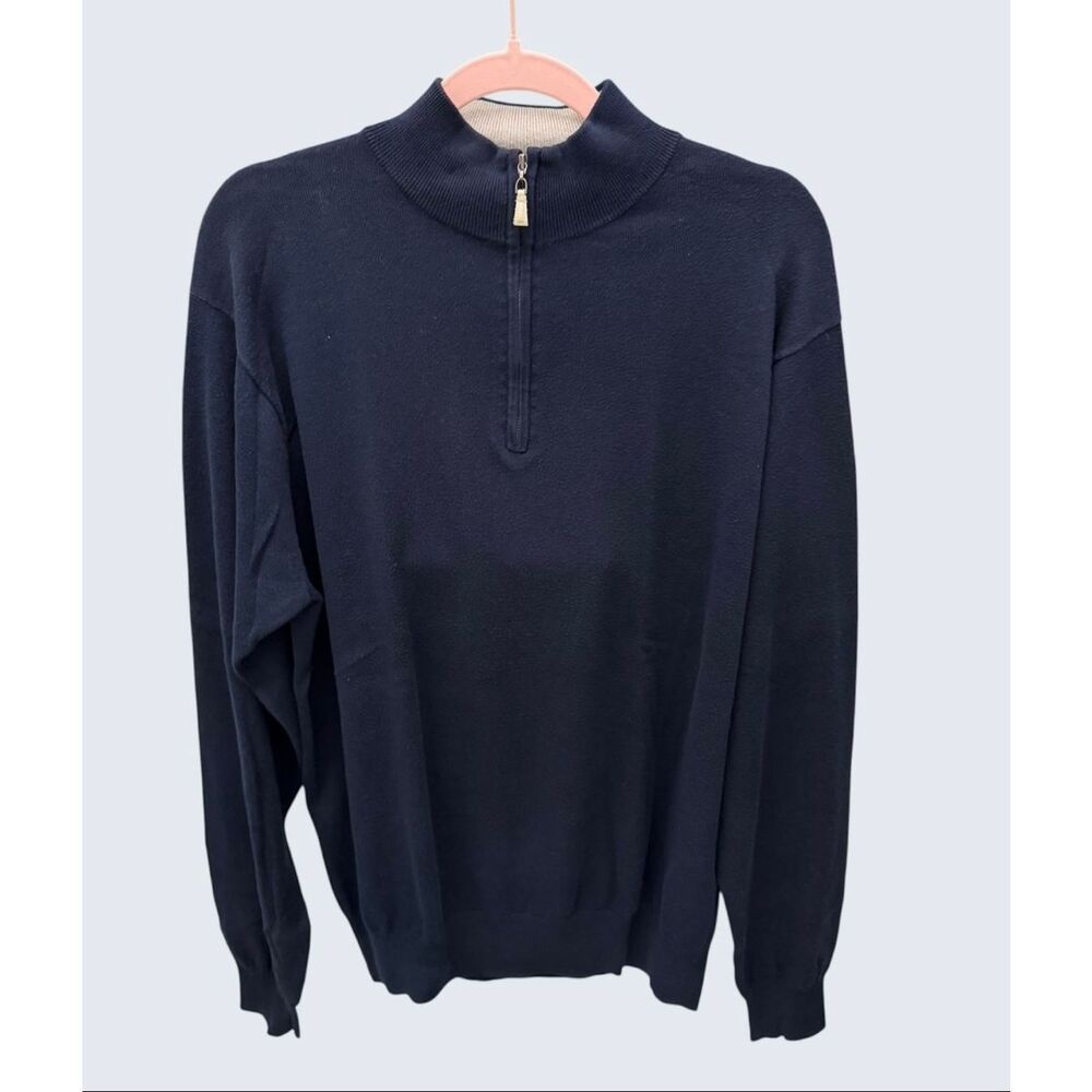 Peter Millar Navy 1/4 Zip Pullover Sweater Men's Medium MS14S12 Cotton Cashmere